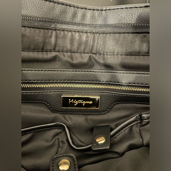 Miztique Black Organizer Shoulder-bag Purse with Gold accents. - Picture 4 of 8